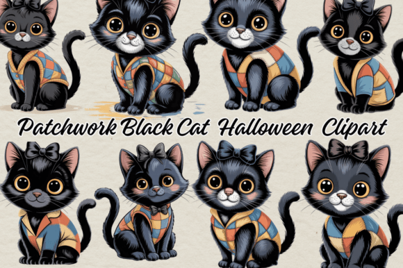Download Patchwork Cute Cat Halloween Clipart PNG - Clipart png Collection