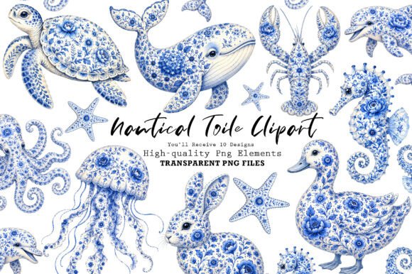 Download Chinoiserie Blue Sea Animals Clipart PNG - Clipart png Collection