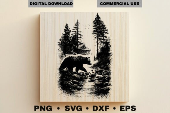 Download Bear Forest Engraving Cabin SVG Art - Svg art Collection