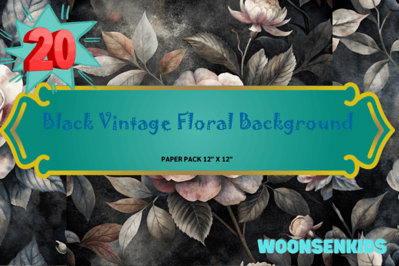 Download Popular Black Vintage Floral Background Png Kdp Digital Paper - Vintage Collection