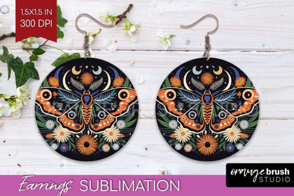 Download Celestial Moth Round Earrings PNG - Premium Bundle