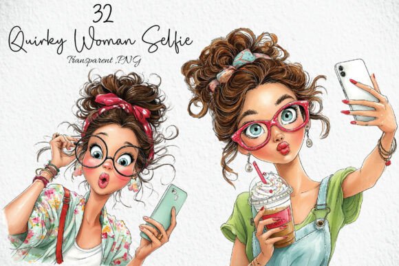 Download Quirky Woman Summer Selfie Clipart PNG - Clipart png Collection