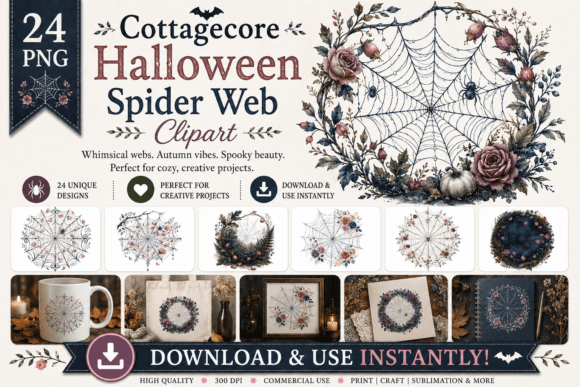 Download Cottagecore Halloween Spider Web Clipart - Halloween spider web Collection