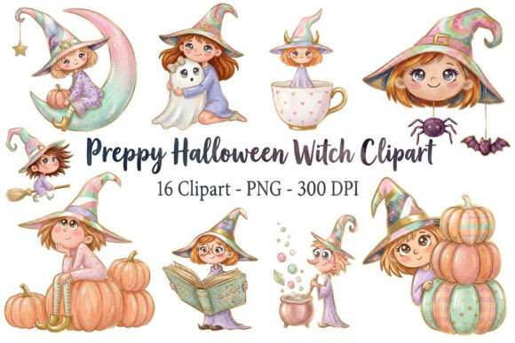 Download Preppy Halloween Witch Clipart PNG Set - Clipart png Collection